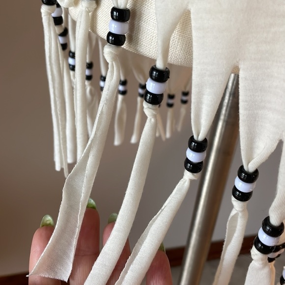 Elephant print women’s tank top beaded fringe V hemline / sliced back trendy SM - Picture 3 of 8